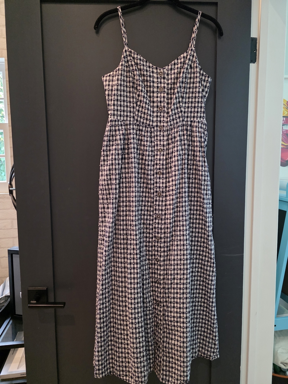 Blue and White Gingham Button-Front Sundress